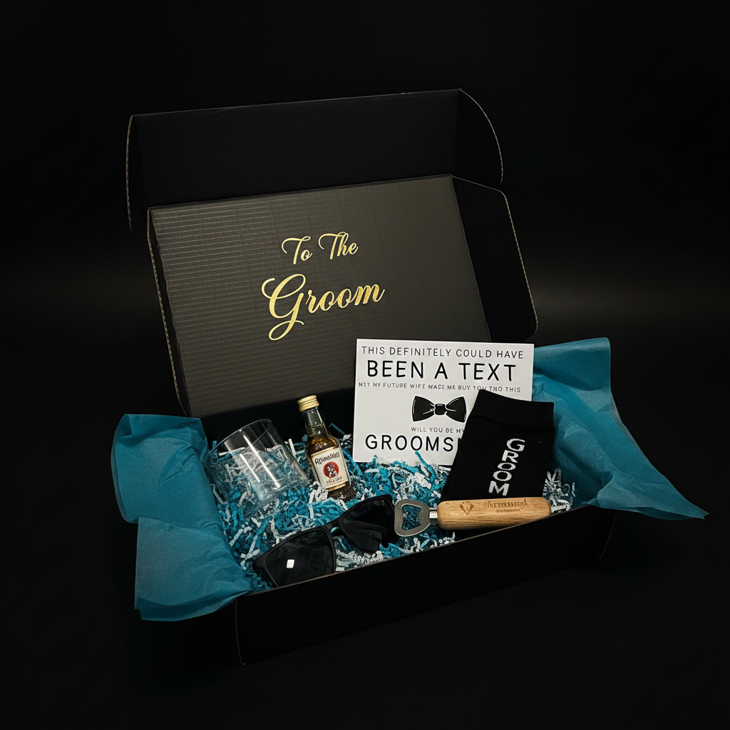 Groom Box - Gold Lid Text Black Background