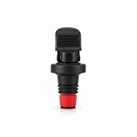 Pump-action vacuum wine stopper - matte black with red rubber tip