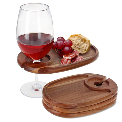 Kiaat wood wine glass snack board with red wine glass and charcuterie - white background